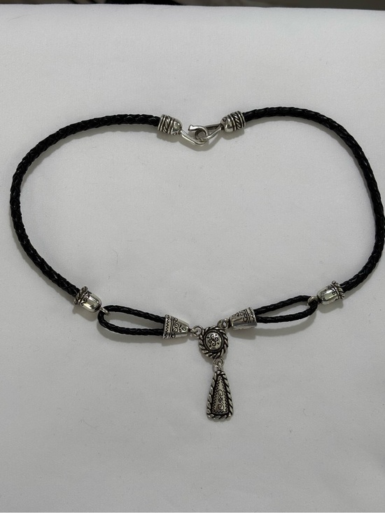 Brighton Jewelry - Vintage Brighton Black and Silver Braided Cord Pendant Necklace Lariat Style 19”